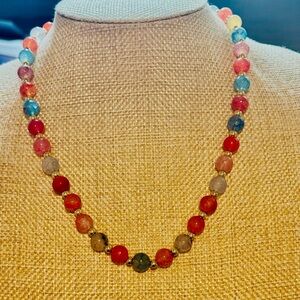 Vibrant Beaded Necklace with Red, Pink, and Blue Accents